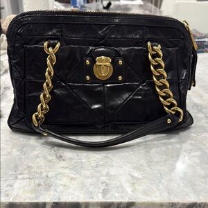 Marc Jacobs Black Quilted Leather Bag with Gold Chain